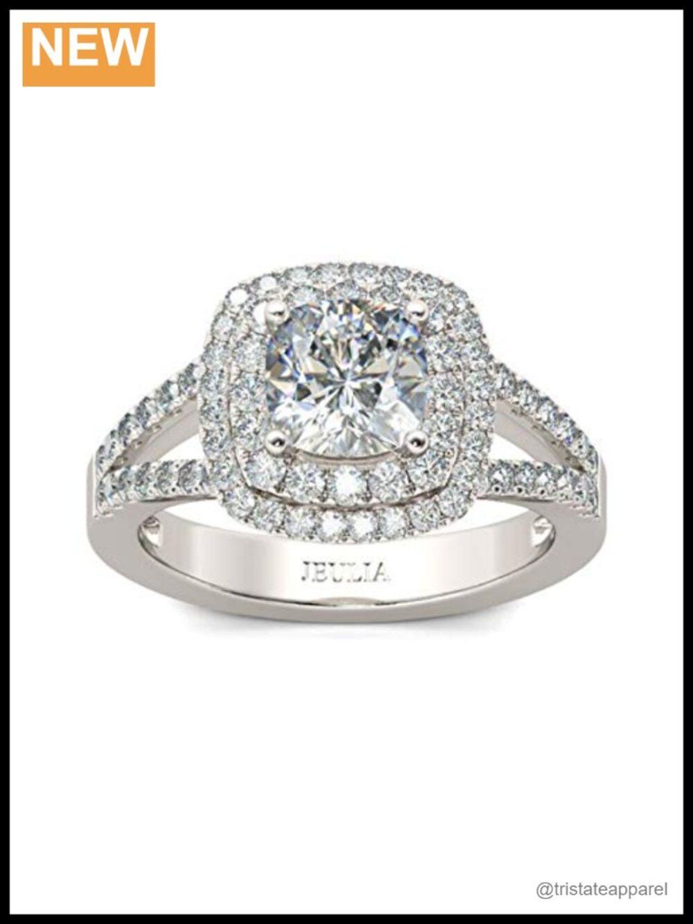 925 Sterling Silver Halo Split Shank Cushion Cut Engagement Ring Bridal Set